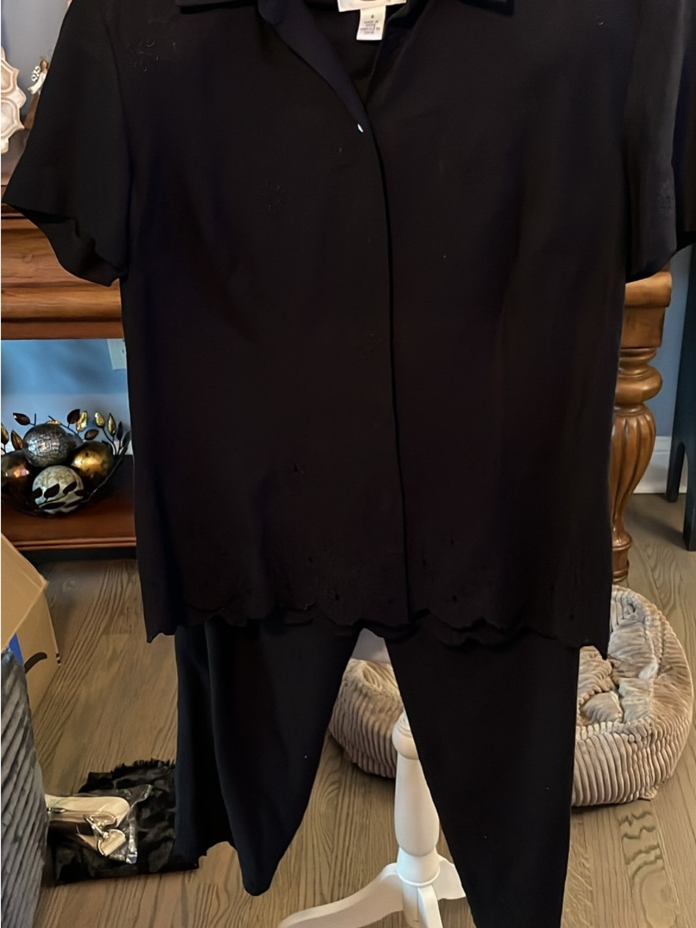 Talbots Black Short Sleeve Button-Front Top with Matching Capris